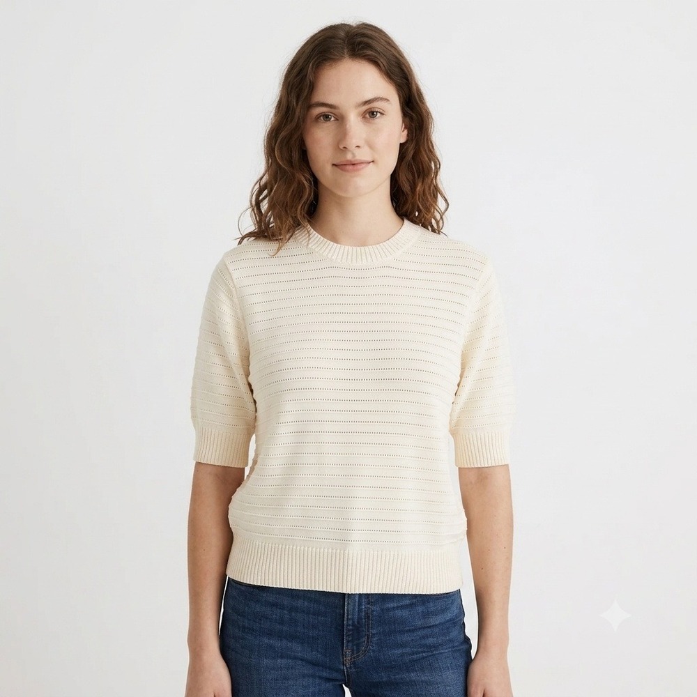 Madewell Ivory Short-Sleeve Crewneck Sweater